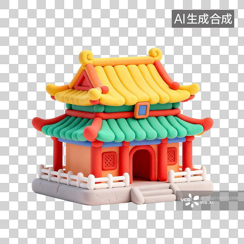 【AI数字艺术】粘土风格中国传统建筑模型图片素材