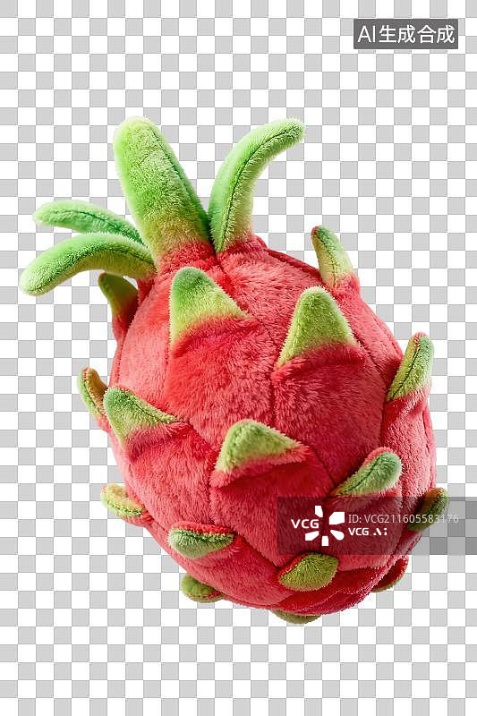 【AI数字艺术】3D渲染免抠图形元素卡通毛绒抱枕玩具水果红色火龙果图片素材