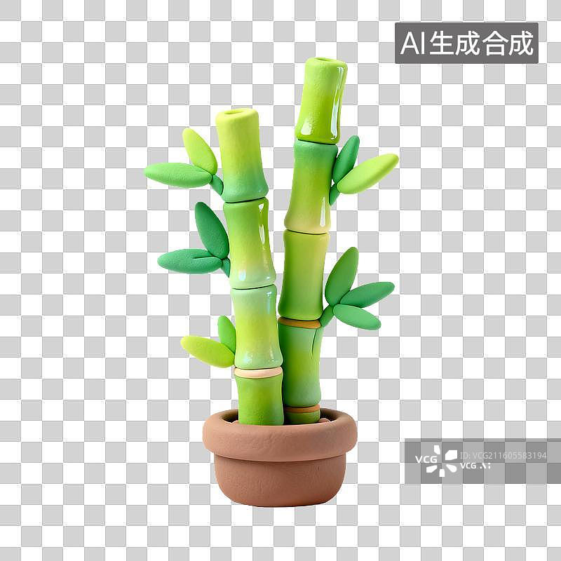 【AI数字艺术】卡通风格黏土富贵竹盆栽图片素材