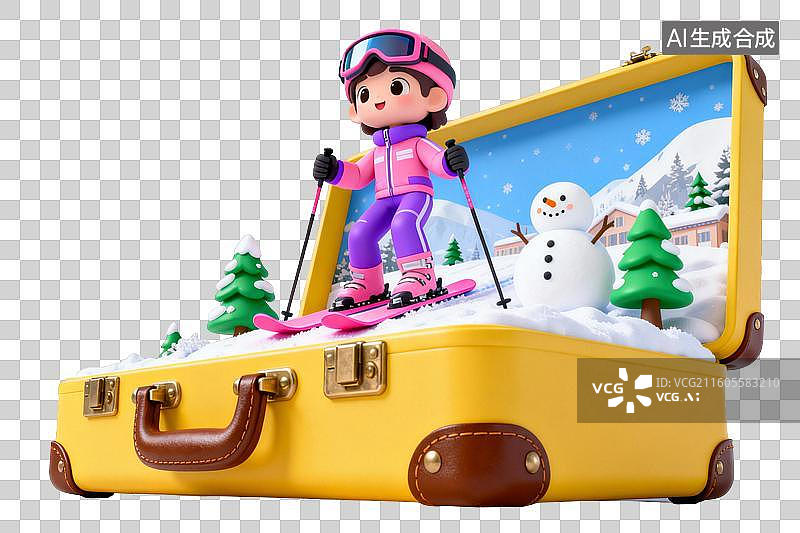 【AI数字艺术】积雪-3D 行李箱冬季滑雪场景创意设计素材图片素材