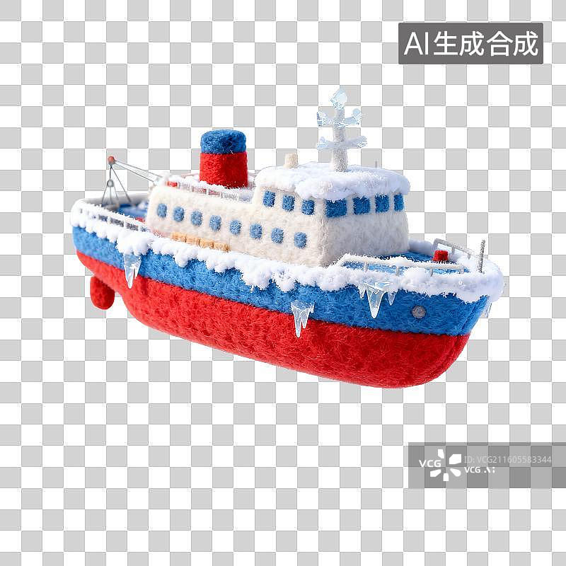 【AI数字艺术】毛绒制作的带雪轮船模型图片素材
