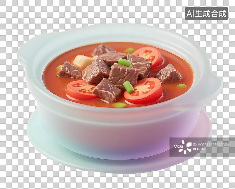 【AI数字艺术】AIGC:3D家常菜西红柿炖牛腩 设计元素，免抠图形图片素材