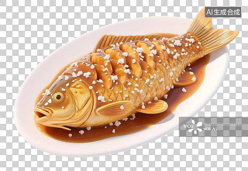 【AI数字艺术】AIGC:3D家常菜 年夜饭 红烧鱼 糖醋鱼，设计元素，免抠图形图片素材