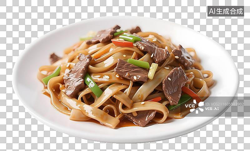 【AI数字艺术】AIGC:3D美食 干炒牛河，牛肉炒河粉，主食，设计元素，免抠图形图片素材