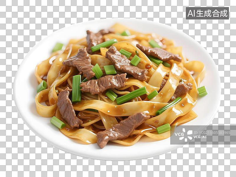 【AI数字艺术】AIGC:3D美食 干炒牛河，牛肉炒河粉，主食，设计元素，免抠图形图片素材