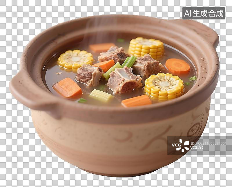 【AI数字艺术】AIGC:3D美食 家常菜 排骨玉米汤，设计元素，免抠图形图片素材