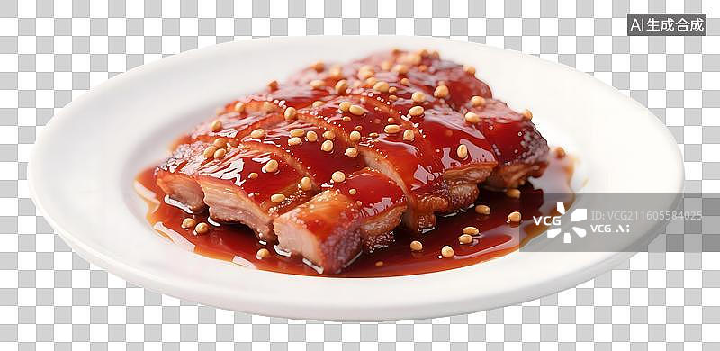 【AI数字艺术】AIGC:3D美食粤菜烧腊，蜜汁叉烧肉，设计元素，免抠图形图片素材
