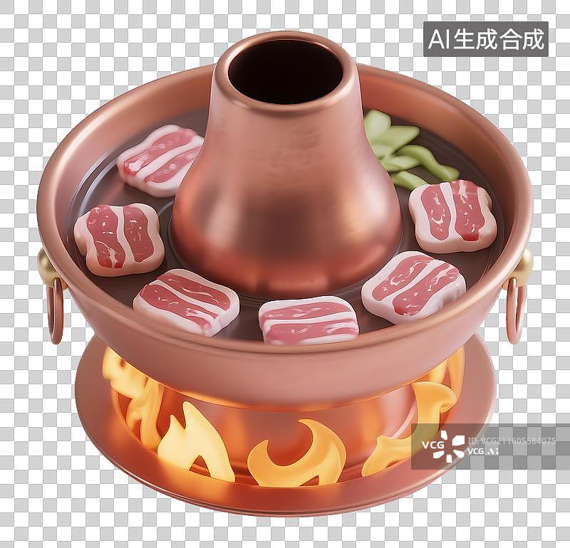 【AI数字艺术】AIGC:3D铜锅涮肉，火锅，设计元素，免抠图形图片素材