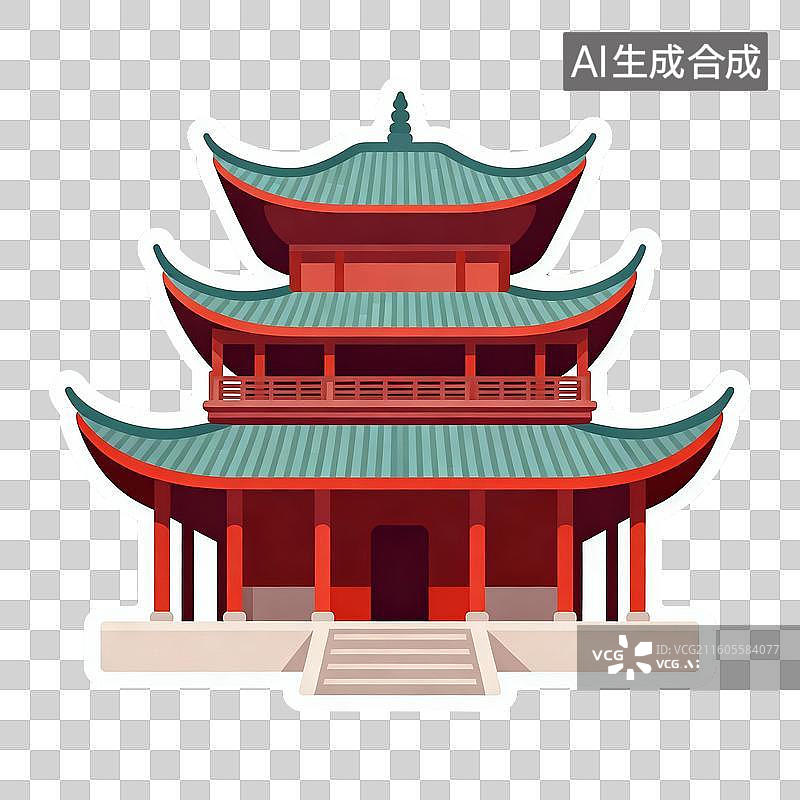 【AI数字艺术】卡通风格中国传统三层楼阁图片素材