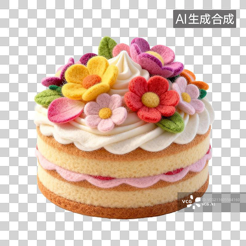 【AI数字艺术】毛毡手工花朵装饰蛋糕图片素材