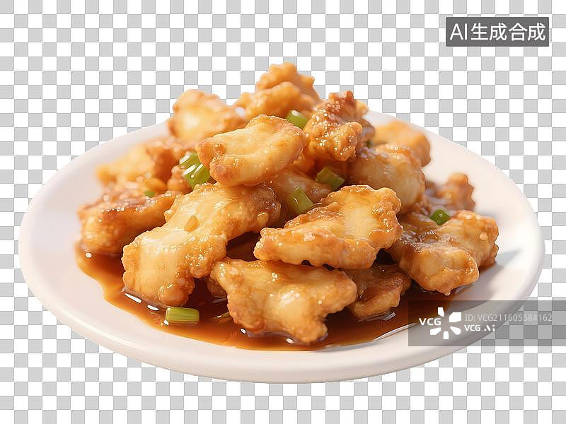 【AI数字艺术】AIGC:3D美食东北菜锅包肉，设计元素，免抠图形图片素材