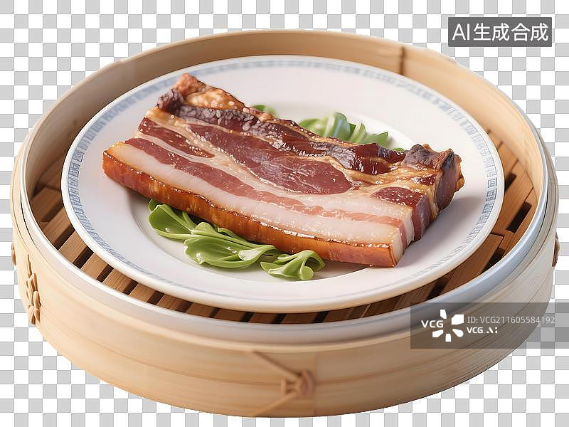 【AI数字艺术】AIGC:3D家常菜 蒸腊肉，设计元素，免抠图形图片素材