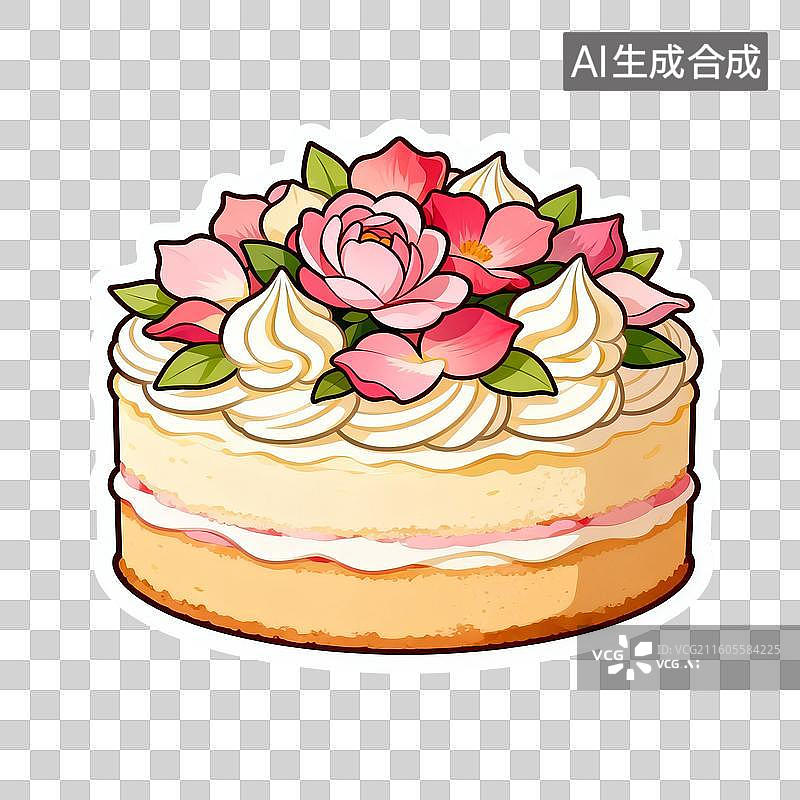 【AI数字艺术】卡通鲜花奶油蛋糕图片素材