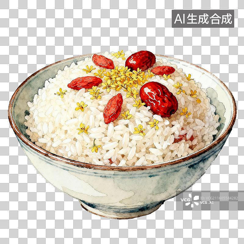 【AI数字艺术】一碗盛有红枣枸杞桂花的白米饭图片素材