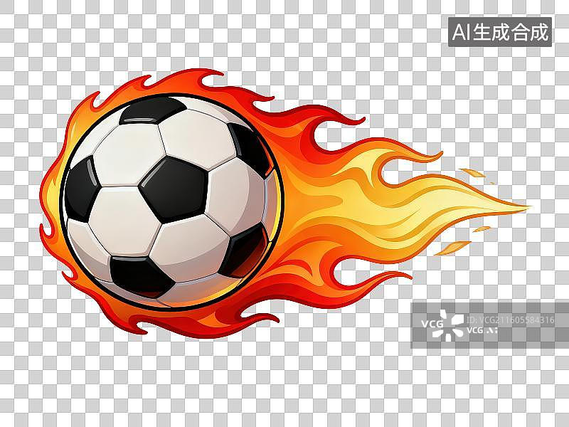 【AI数字艺术】3D渲染免抠图形元素体现速度感的红色火焰包围着卡通足球图片素材