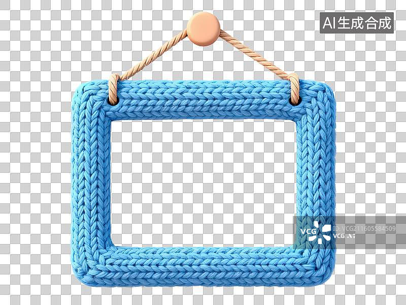 【AI数字艺术】3D渲染免抠图形元素蓝色针织编织悬挂边框图片素材
