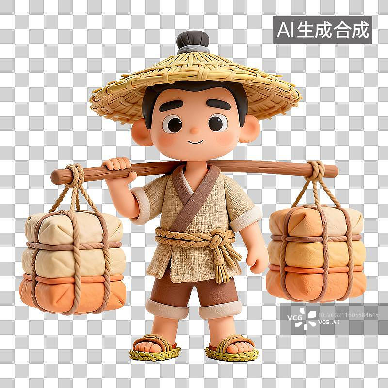 【AI数字艺术】卡通挑担的古代少年图片素材