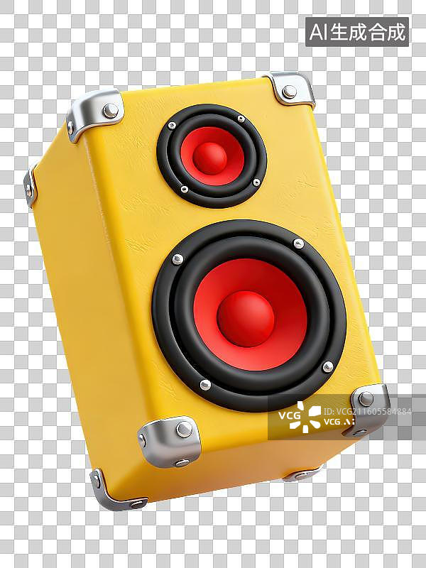 【AI数字艺术】3D渲染免抠图形元素银色四角铆钉黄色面板低音炮音箱图片素材