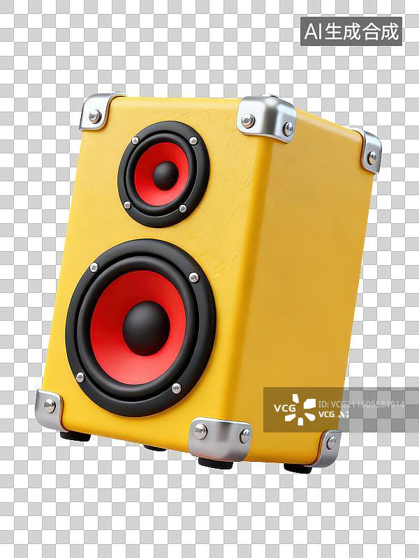 【AI数字艺术】3D渲染免抠图形元素银色四角铆钉黄色面板低音炮音箱图片素材