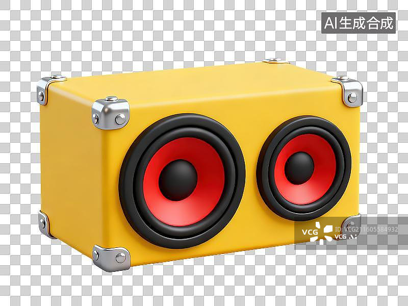 【AI数字艺术】3D渲染免抠图形元素银色四角铆钉黄色面板低音炮音箱图片素材
