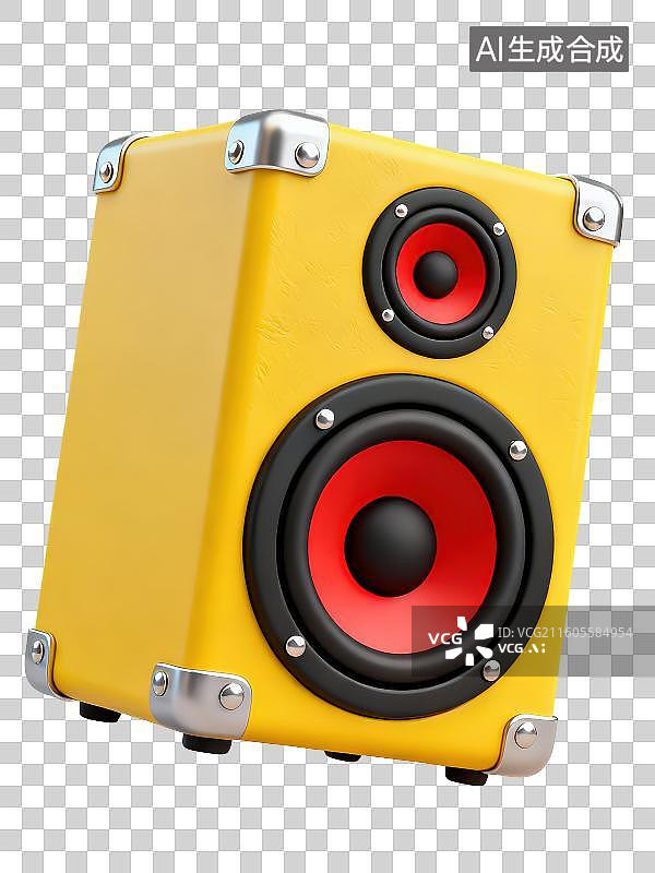 【AI数字艺术】3D渲染免抠图形元素银色四角铆钉黄色面板低音炮音箱图片素材