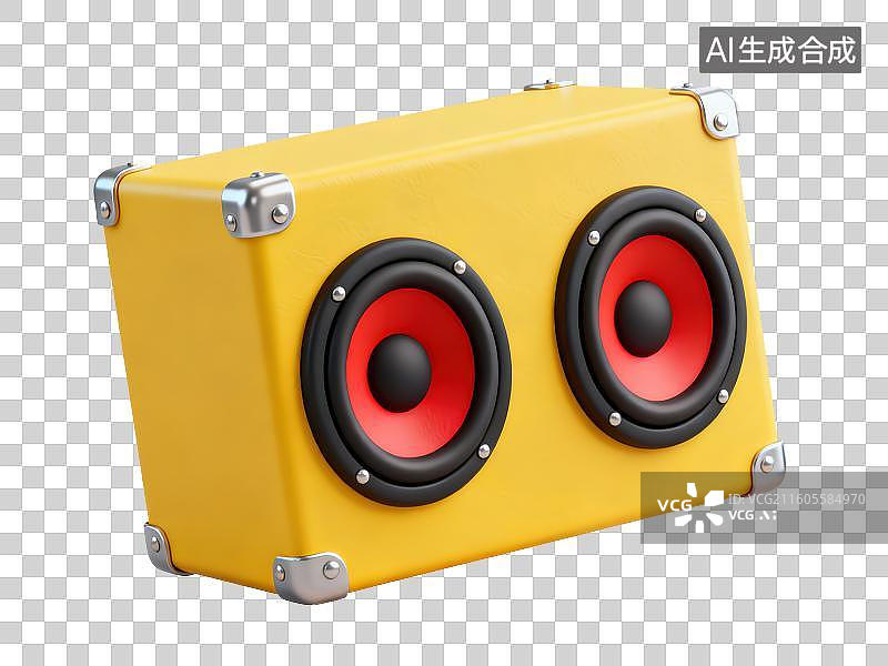 【AI数字艺术】3D渲染免抠图形元素银色四角铆钉黄色面板低音炮音箱图片素材