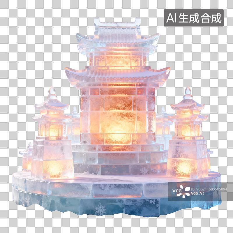 【AI数字艺术】冰雕中式楼阁建筑群图片素材