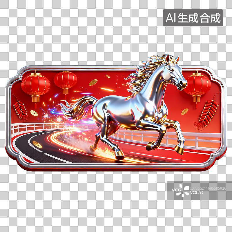 【AI数字艺术】新春赛道银色骏马奔腾图片素材