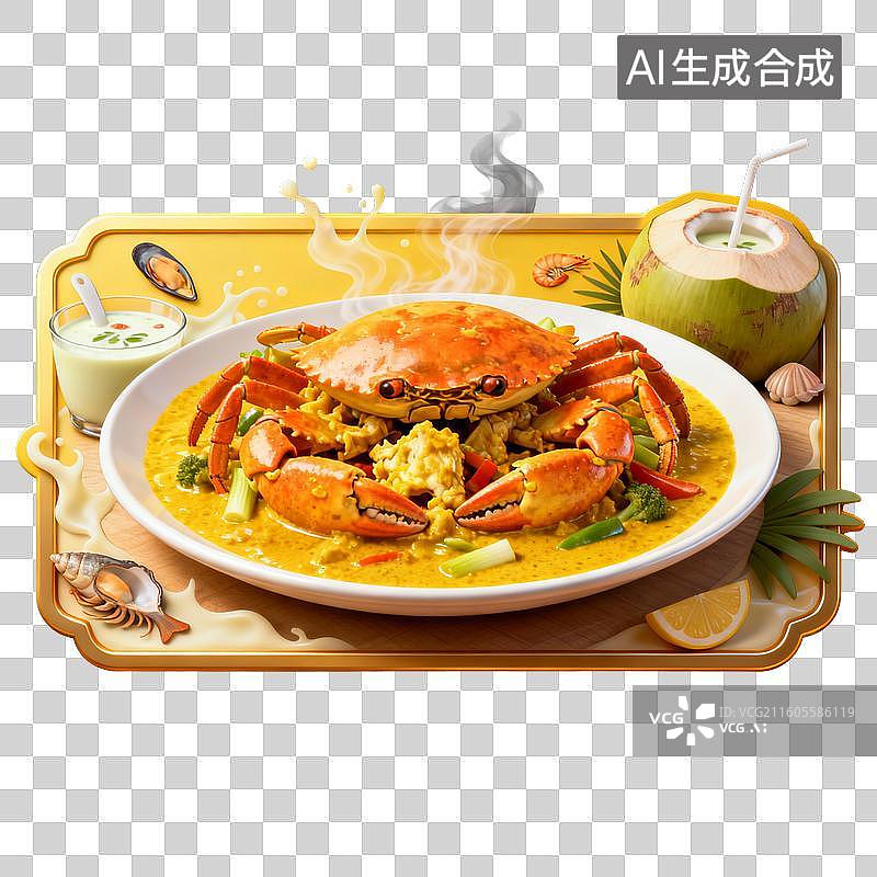 【AI数字艺术】咖喱蟹美食套餐图片素材