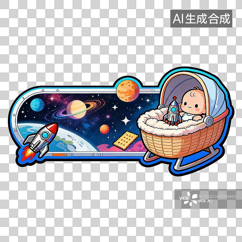 【AI数字艺术】宇宙摇篮中的婴儿与太空元素图片素材