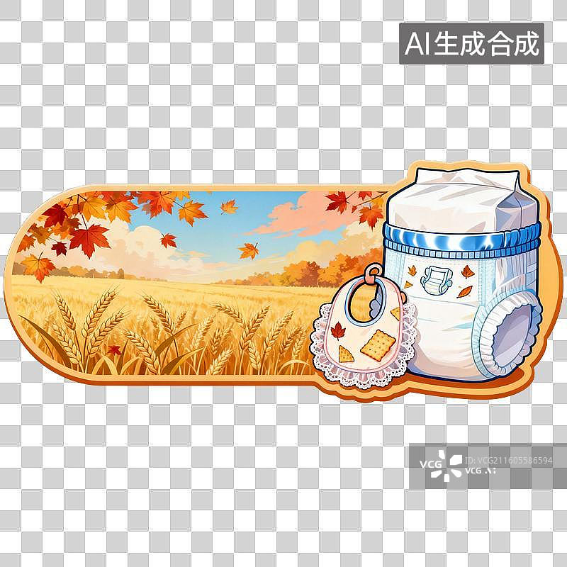 【AI数字艺术】秋季麦田与婴儿用品插画图片素材