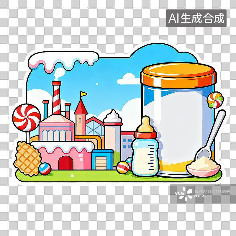 【AI数字艺术】童话风母婴食品与糖果工厂插画图片素材