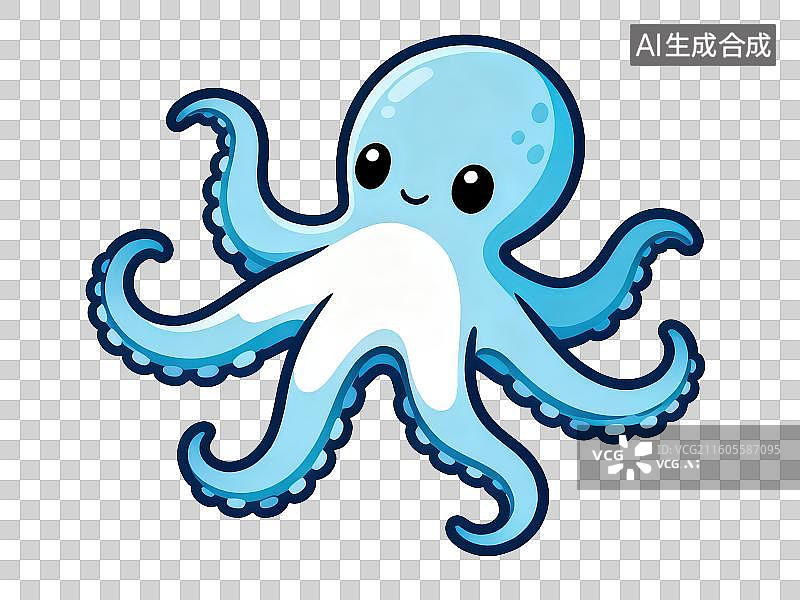 【AI数字艺术】3D渲染免抠图形元素贴纸风格卡通海洋保护生物动物章鱼八爪鱼图片素材