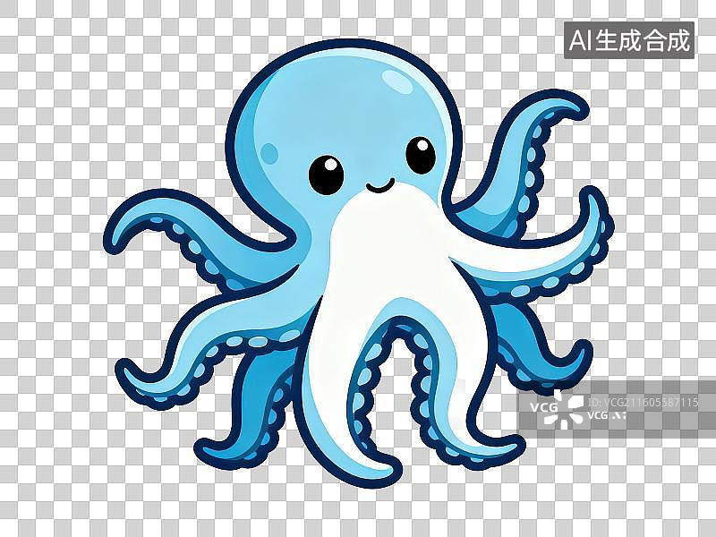 【AI数字艺术】3D渲染免抠图形元素贴纸风格卡通海洋保护生物动物章鱼八爪鱼图片素材