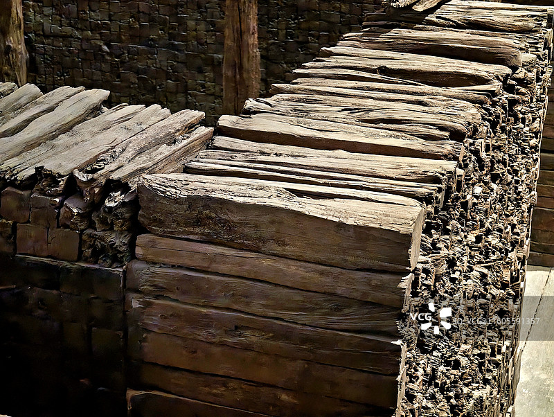 北京市丰台区，北京大葆台遗址博物馆内的大葆台西汉墓遗址（中国最早发现的大型“黄肠题凑”墓葬）图片素材