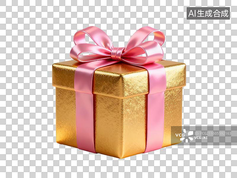 【AI数字艺术】金色礼盒配粉色蝴蝶结图片素材