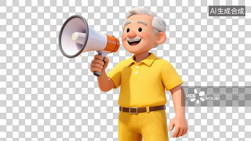 【AI数字艺术】老人手持扩音器喊话图片素材