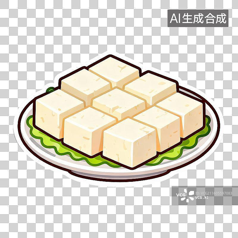 【AI数字艺术】新年春节年俗2D贴纸卡通促销拟物风格元素年夜饭火锅配菜豆腐豆皮图片素材