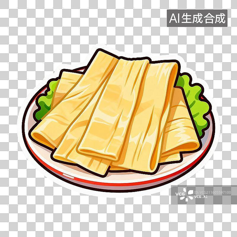 【AI数字艺术】新年春节年俗2D贴纸卡通促销拟物风格元素年夜饭火锅配菜豆腐豆皮图片素材