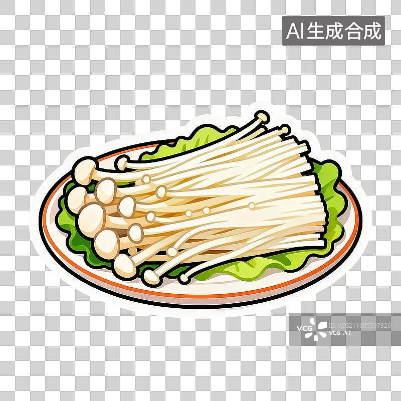 【AI数字艺术】新年春节年俗2D贴纸卡通促销拟物风格元素火锅年夜饭金针菇图片素材