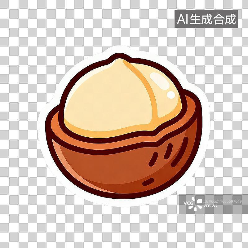 【AI数字艺术】新年春节年俗2D贴纸卡通促销拟物风格元素年货坚果夏威夷果图片素材