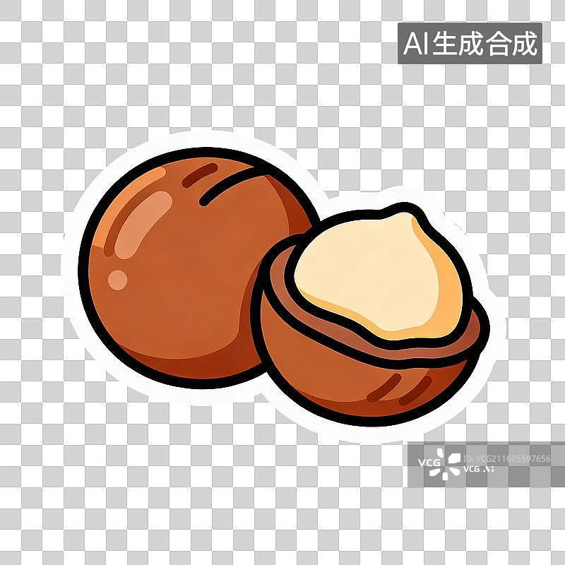 【AI数字艺术】新年春节年俗2D贴纸卡通促销拟物风格元素年货坚果夏威夷果图片素材