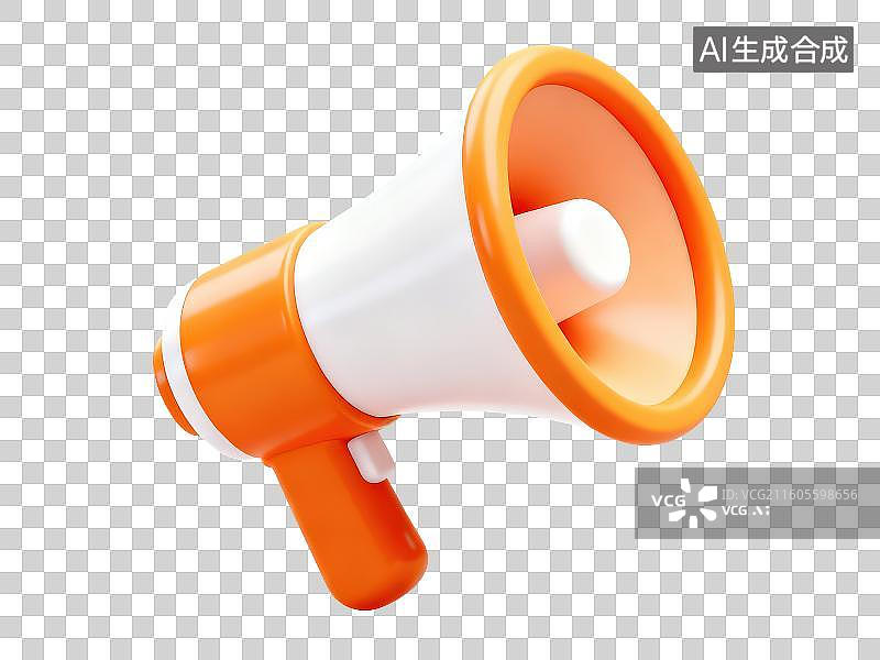 【AI数字艺术】3D渲染免抠图形元素橙色卡通扩音器喇叭图片素材