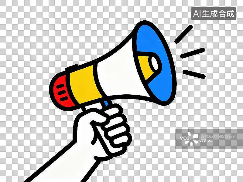 【AI数字艺术】3D渲染免抠图形元素卡通线条画手拿扩音器喇叭图片素材