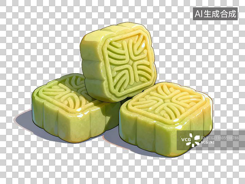 【AI数字艺术】国风手绘插画，绿豆糕，绿豆饼，馅饼，茶食，茶点，零食，下午茶甜点，中国传统美食免抠元素图片素材