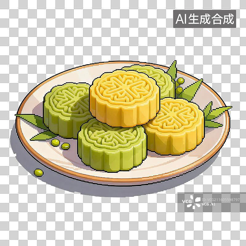 【AI数字艺术】国风手绘插画，绿豆糕，绿豆饼，馅饼，茶食，茶点，零食，下午茶甜点，中国传统美食免抠元素图片素材