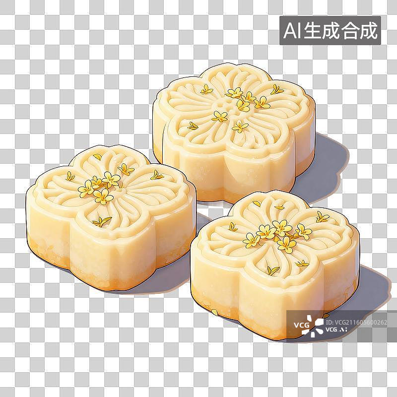 【AI数字艺术】国风手绘插画，桂花糕，茶食，茶点，零食，甜点，中国传统美食免抠元素图片素材