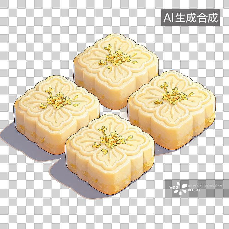 【AI数字艺术】国风手绘插画，桂花糕，茶食，茶点，零食，甜点，中国传统美食免抠元素图片素材