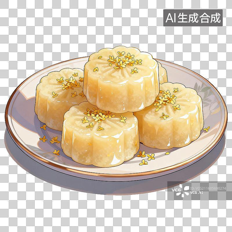 【AI数字艺术】国风手绘插画，桂花糕，茶食，茶点，零食，甜点，中国传统美食免抠元素图片素材