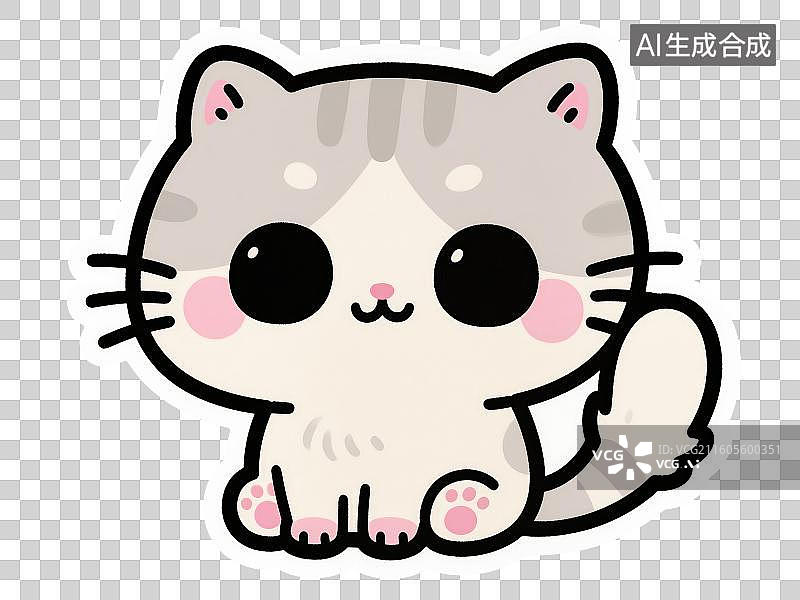 【AI数字艺术】3D渲染免抠图形元素贴纸风格线条画可爱猫咪图案图片素材